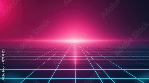 Wallpaper Mural A vintage-inspired background featuring retro gridlines in neon pink and blue against a dark gradient. Torontodigital.ca