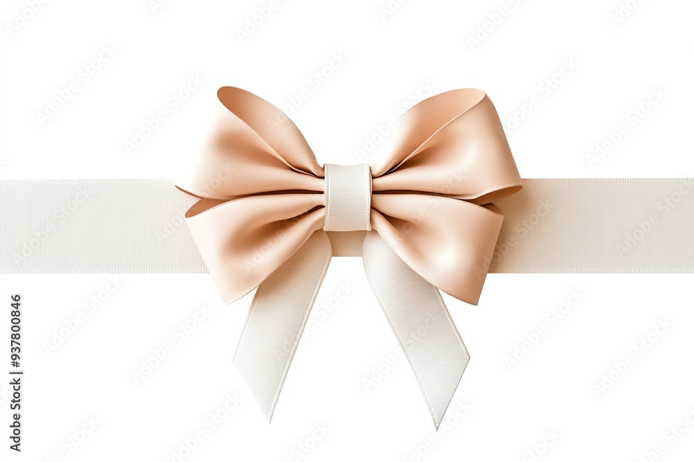 A delicate bow with trailing ribbon, soft texture, 3D render, ivory, isolated on white background A delicate bow with trailing ribbon, soft texture, 3D render, ivory, isolated on white background