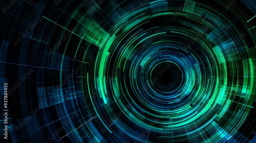 Radiating circular lines forming a complex digital network