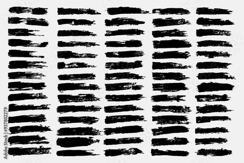 Mega vector brush strokes collection, Ink splatters, grungy painted lines, artistic design elements: waves, circles, triangles. Vector paintbrush set