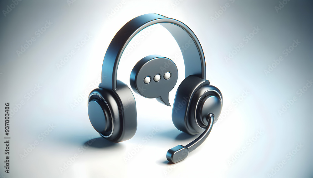Modern Headset with Speech Bubble for Clear Communication in Virtual Meetings on White Background - Perfect for Integration - Stock Photo Concept Modern Headset with Speech Bubble for Clear Communication in Virtual Meetings on White Background - Perfect for Integration - Stock Photo Concept