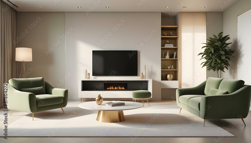Photo modern style interior room 3d illustration White and gold theme interior modern minimalism photo realism Photo modern style interior room 3d illustration White and gold theme interior modern minimalism photo realism