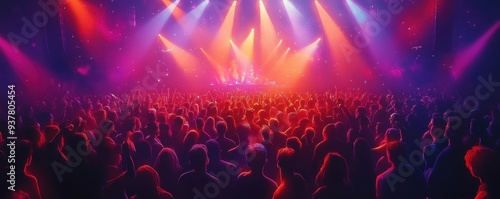 A vibrant concert scene filled with energetic crowd, colorful lights, and an electrifying atmosphere that captures the excitement of live music.