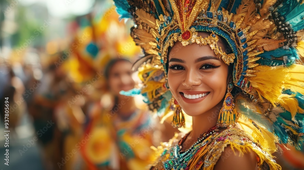 A vibrant woman smiles in colorful traditional costume during a festive and energetic celebration, showcasing cultural joy and unity. A vibrant woman smiles in colorful traditional costume during a festive and energetic celebration, showcasing cultural joy and unity.