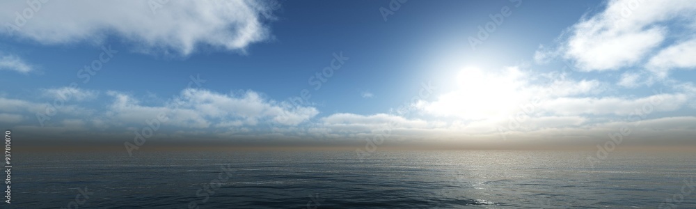 Fototapeta premium Panorama of sea sunset, ocean sunrise, seascape, 3d rendering 