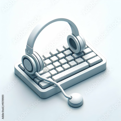 Modern Keyboard and Headset Isolated Vector: Online Communication and Typing Concept for Digital Education - Stock Photo