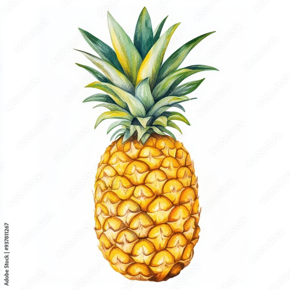 Pineapple illustration flat design, side view, Hawaiian theme, watercolor, Vivid Pineapple illustration flat design, side view, Hawaiian theme, watercolor, Vivid