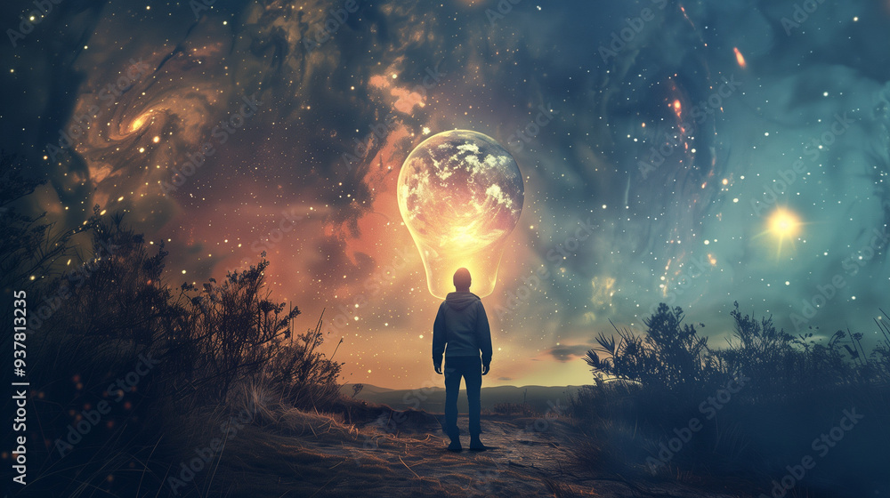 Personal Development Concept: A Man Viewing Light in a Forest Personal Development Concept: A Man Viewing Light in a Forest