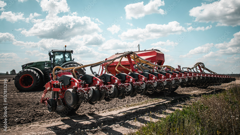 Close-Up of Modern Farming Machinery in Operation