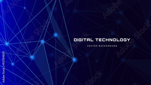 Digital technology banner with connected blue lines. Concept of neural network, AI digital circuit board tech, internet network speed, cyber nano information, big data. Vector abstract background