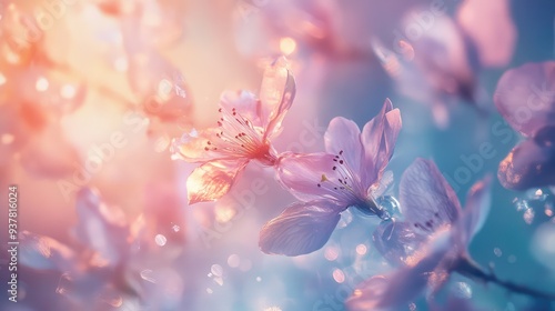 Delicate ethereal fragments softly interspersed with light and color, creating a serene and magical visual. photo