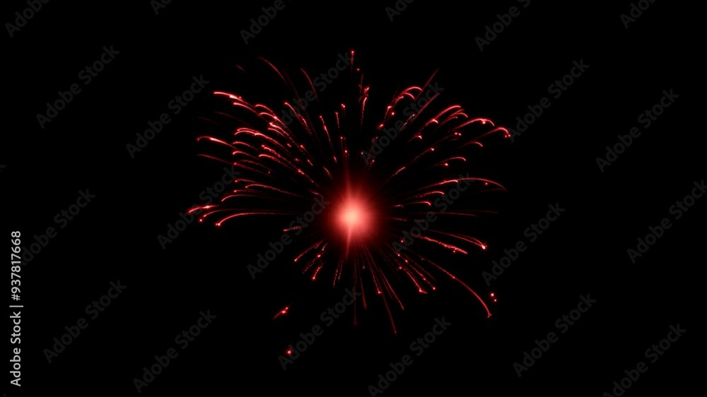 red fireworks burst night sky celebration display bright light sparks festive event smooth animation video