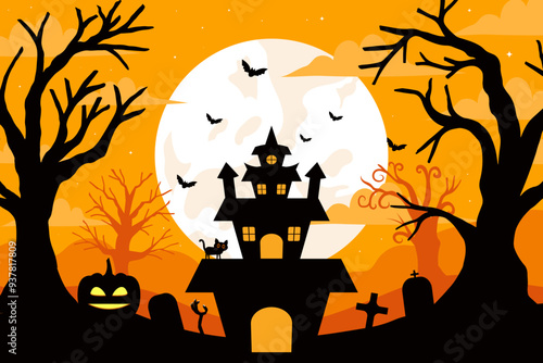 hand drawn happy halloween background illustration