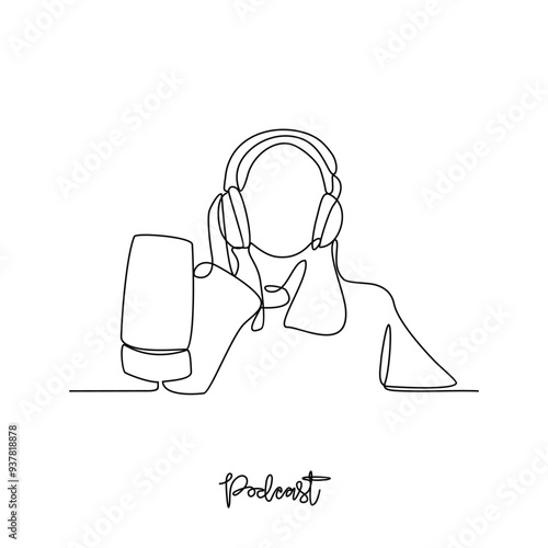 One continuous line drawing of Podcast activity vector illustration. Digital audio files that are released in episodes and can be subscribe to in simple linear style vector concept design illustration