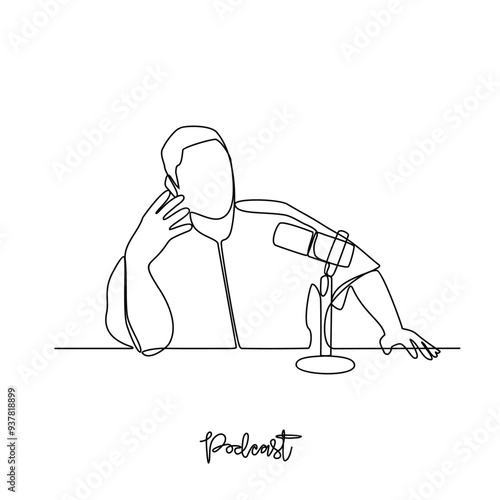 One continuous line drawing of Podcast activity vector illustration. Digital audio files that are released in episodes and can be subscribe to in simple linear style vector concept design illustration