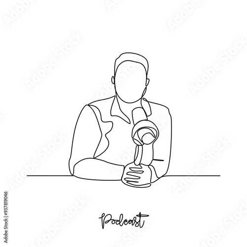 One continuous line drawing of Podcast activity vector illustration. Digital audio files that are released in episodes and can be subscribe to in simple linear style vector concept design illustration