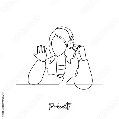 One continuous line drawing of Podcast activity vector illustration. Digital audio files that are released in episodes and can be subscribe to in simple linear style vector concept design illustration