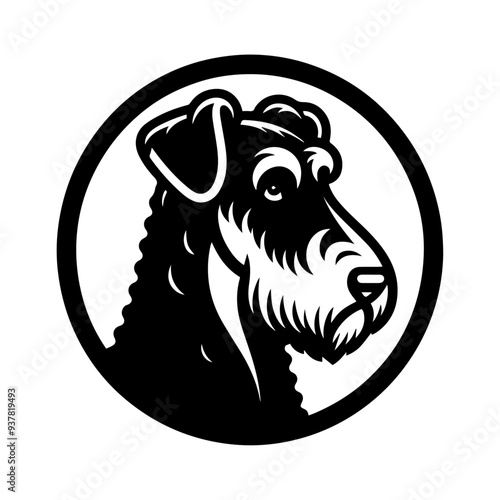 Black and white airedale terrier vector icon.