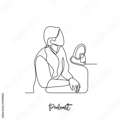 One continuous line drawing of Podcast activity vector illustration. Digital audio files that are released in episodes and can be subscribe to in simple linear style vector concept design illustration