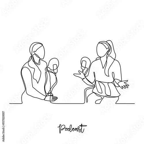 One continuous line drawing of Podcast activity vector illustration. Digital audio files that are released in episodes and can be subscribe to in simple linear style vector concept design illustration