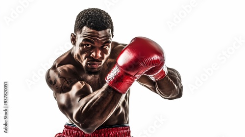 Powerful Boxer Striking with a Red Glove.
