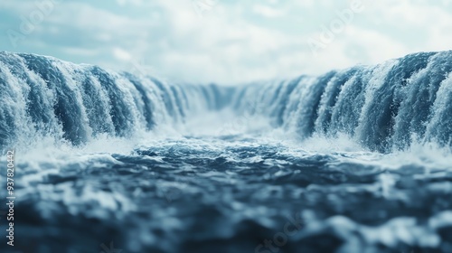 Powerful waterfall, massive flow of water, 3D illustration photo