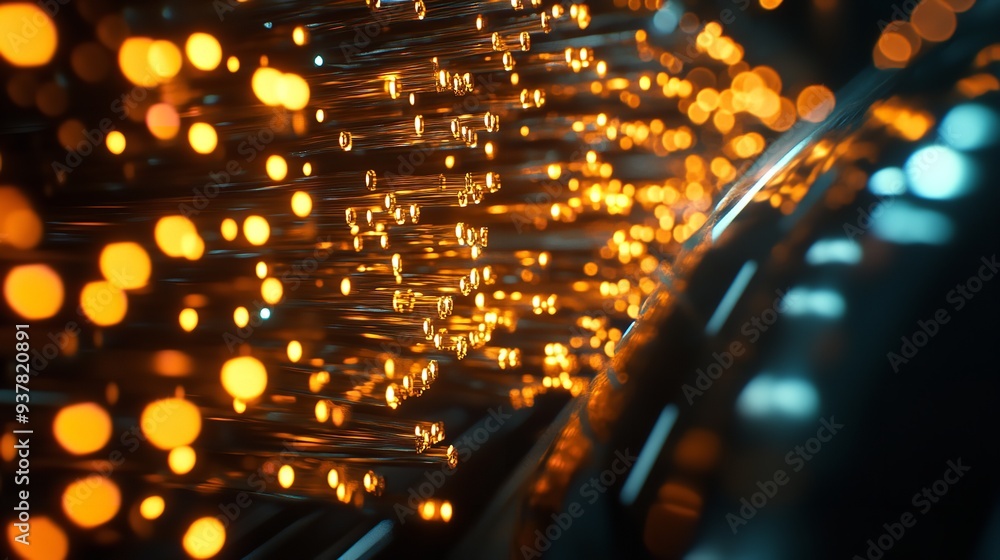 Data flowing through fiber optics cables, digital neon background Data flowing through fiber optics cables, digital neon background