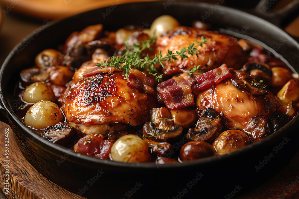 A rustic French dish of Coq au Vin A rustic French dish of Coq au Vin