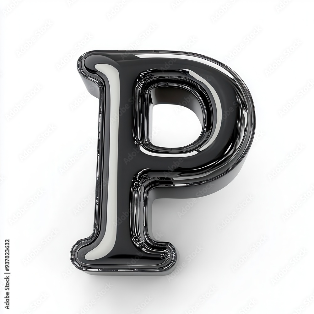 Glossy black letter P with white outline, 3D render. Glossy black letter P with white outline, 3D render.