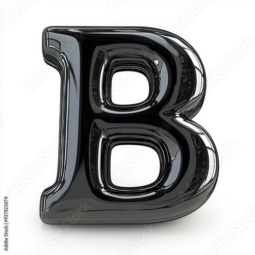 Shiny black letter B isolated on white background