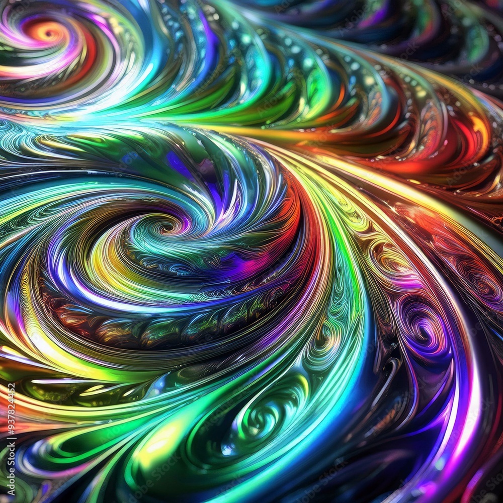Dozens of thick bioluminescent rainbow colors paint spirals well defined layers in silver liquid quicksilver
Dozens of thick bioluminescent rainbow colors paint spirals well defined layers in silver liquid quicksilver