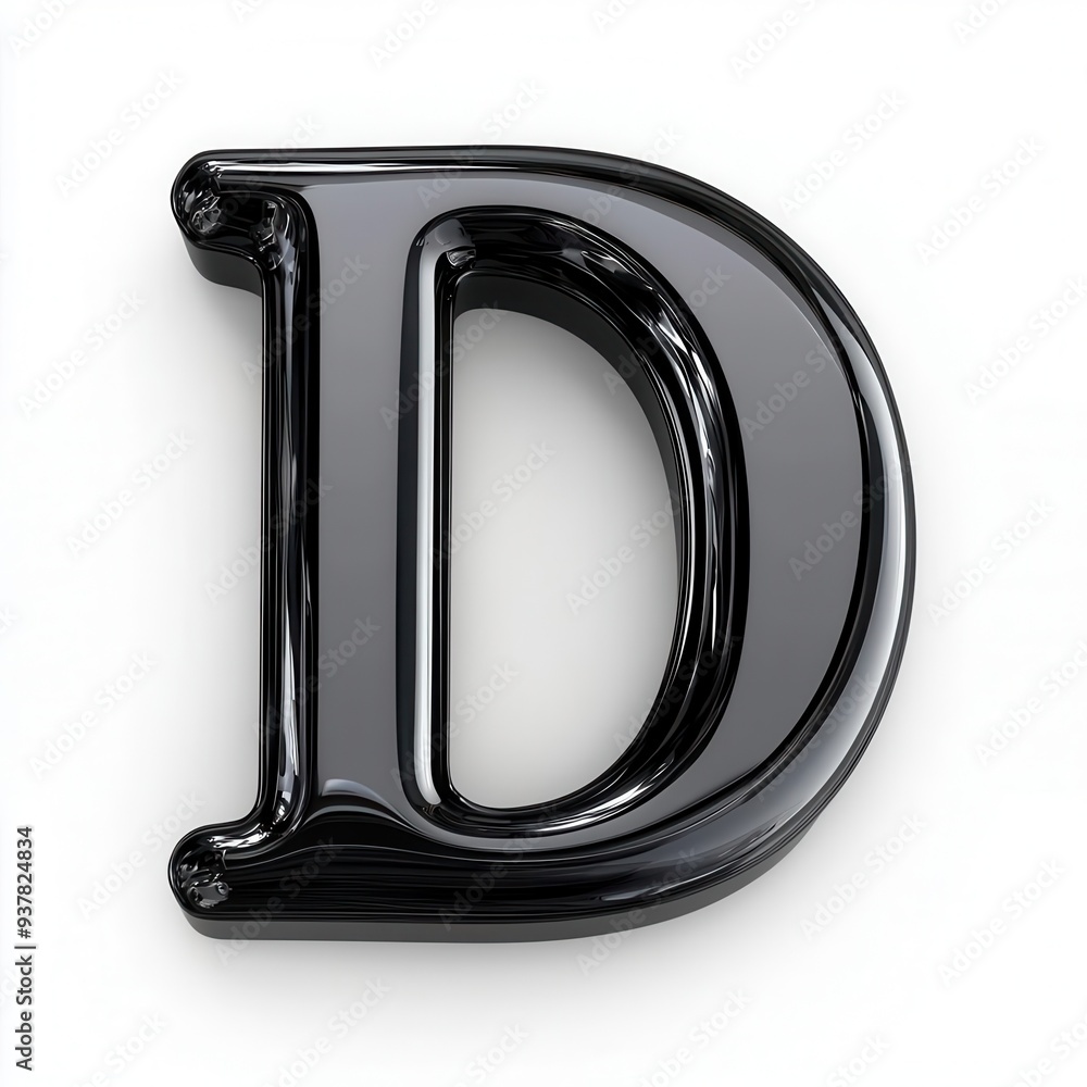 Black glossy letter D isolated on white background Black glossy letter D isolated on white background