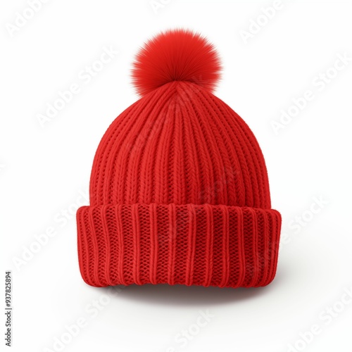 Fluffy red winter hat isolated on white background. Generative ai