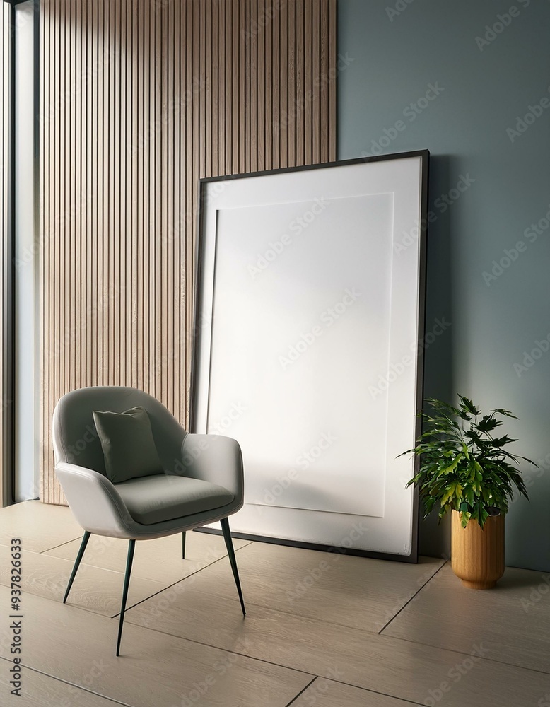 Mockup poster frame in minimalist modern interior background, 3d render Mockup poster frame in minimalist modern interior background, 3d render