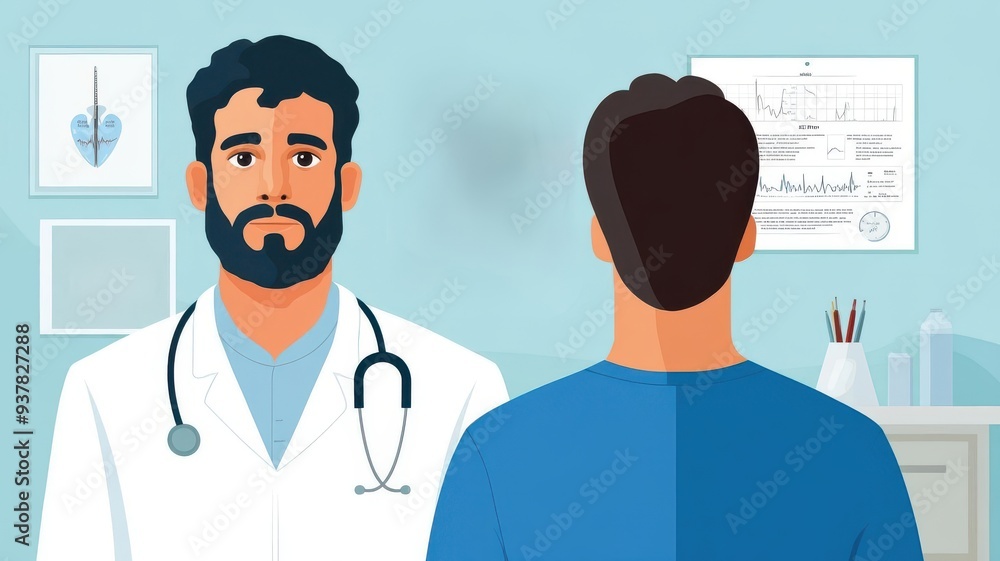 Obraz premium A healthcare professional converses with a patient in a modern clinic, showcasing trust and medical expertise.