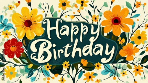 Celebrate with a Beautiful Floral Happy Birthday Illustration Perfect for Any Special Occasion