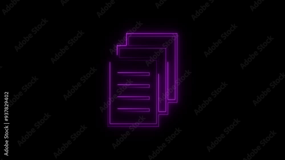 Animation of glowing neon File documents icon and black background. Animation of glowing neon File documents icon and black background.