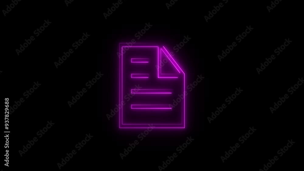 Animation of glowing neon File documents icon and black background. Animation of glowing neon File documents icon and black background.