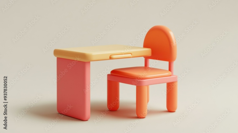 Fototapeta premium Vibrant Children's Table and Chair Set: A Perfect Blend of Style and Functionality