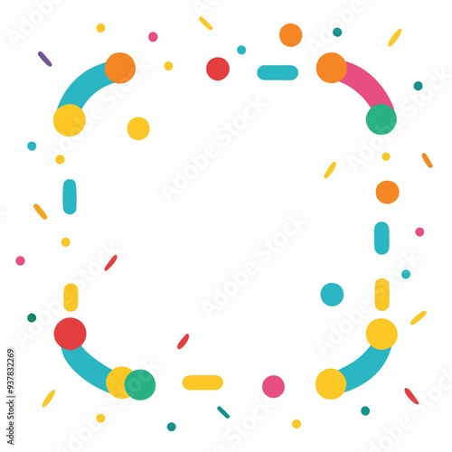 A colorful abstract design featuring a confetti-like pattern, perfect for adding a fun and festive touch to any project. The vibrant colors and simple shapes create a playful and energetic mood.