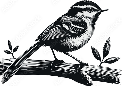 Common tailorbird vector silhouette illustration