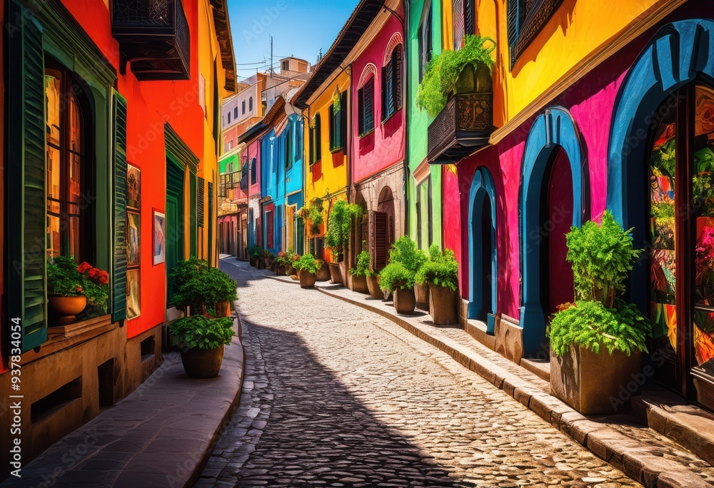 Fototapeta premium vibrant street showcase featuring bright landscapes intricate architectural details colorful urban environment, architecture, cityscape, design, public