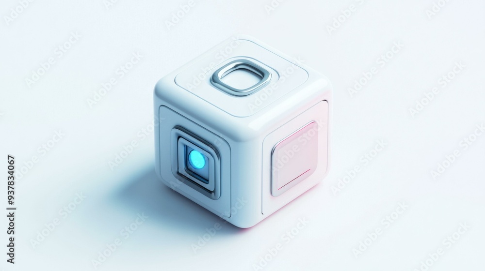 Futuristic Minimalist Cube Design with Blue Lighting on Clean Background Futuristic Minimalist Cube Design with Blue Lighting on Clean Background