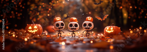 Funny Skelaton for Halloween on Halloween scene photo