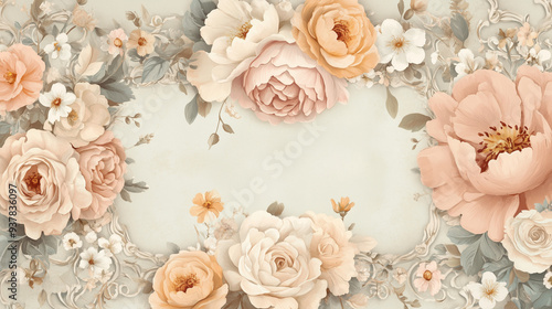 Wallpaper Mural pattern with flowers, vintage-style pattern, floral background, decorative frame, background with roses Torontodigital.ca