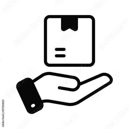 Parcel on hand showing concept icon of parcel care icon
