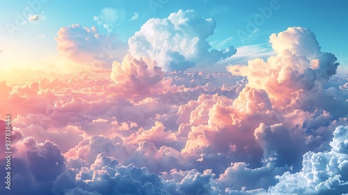 A serene sky filled with soft, colorful clouds at sunset, creating a tranquil and picturesque atmosphere.