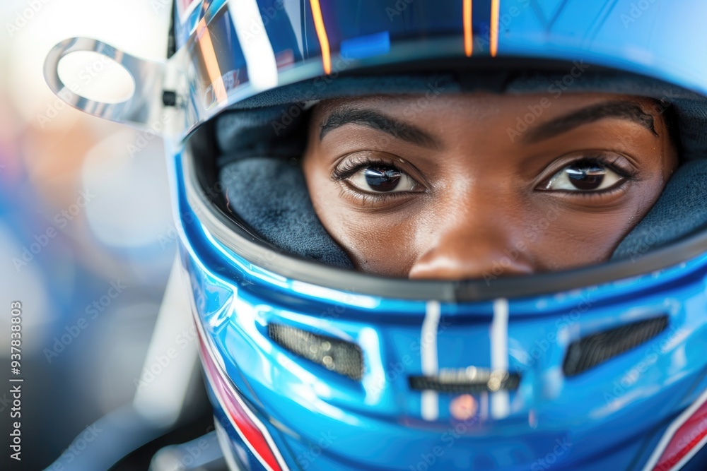 A close-up shot of a person's head and helmet, with details visible A close-up shot of a person's head and helmet, with details visible