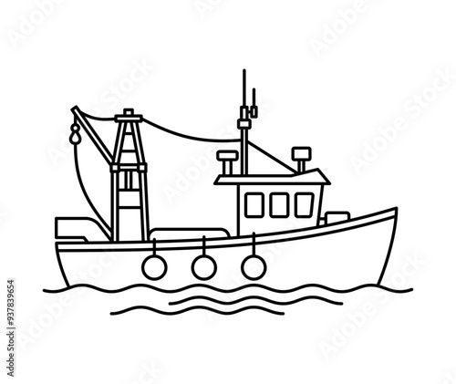 Fishing Vessel boat - icon in thin line