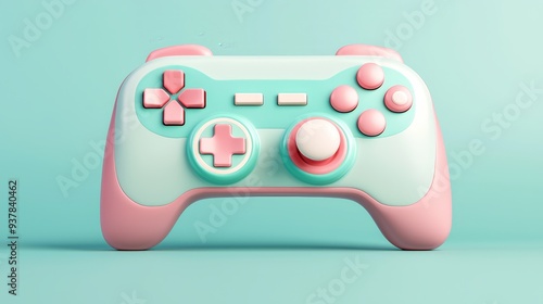 Pink and Blue Game Controller on a Teal Background.